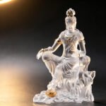 Handcrafted Liuli Crystal Water Moon Guanyin Statue — Translucent Kwan Yin Bodhisattva Zen Decor for Meditation Altar, Home Office & Spiritual Space - Image 2
