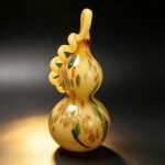 Hand Blown Glass Gourd | Amber Art Glass Figurine with Twisted Vine - Image 5