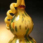 Hand Blown Glass Gourd | Amber Art Glass Figurine with Twisted Vine - Image 4