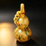 Hand Blown Glass Gourd | Amber Art Glass Figurine with Twisted Vine - Image 2