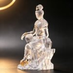 Handcrafted Liuli Crystal Water Moon Guanyin Statue — Translucent Kwan Yin Bodhisattva Zen Decor for Meditation Altar, Home Office & Spiritual Space - Image 5