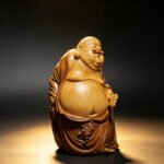 Laughing Buddha Statue — Resin Wood Grain Maitreya Buddha Zen Home Decor - Image 4