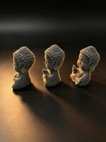 Sandstone Mini Buddha Tea Pet Set of 3, Small Buddha Statue Tea Ornament for Tea Table Decor - Image 2