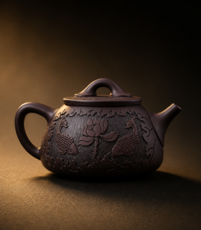 Koi Lotus Relief Zisha Shi Piao Teapot