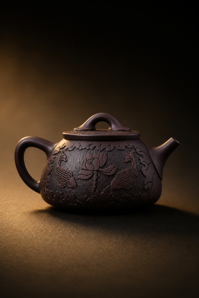 Koi Lotus Relief Zisha Shi Piao Teapot