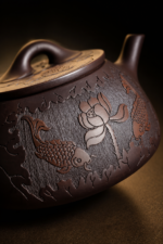 Koi Lotus Relief Zisha Shi Piao Teapot, Yixing Purple Clay Kung Fu Tea Pot - Image 6