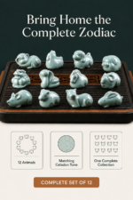 Ultimate Beautiful Celadon Crackle Glaze 12 Chinese Zodiac Tea Pet Complete Set | Oriental Ceramic Tea Table Ornament for Tea Rituals - Image 10