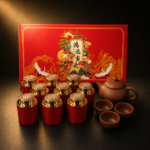 Hong Yun Dang Tou Premium Da Hong Pao Oolong Tea Gift Set with Yixing Purple Clay Teapot & 4 Teacups, 9 Mini Red Tea Cans Chinese New Year Luxury Tea Box Gift for Business, Holiday - Image 5