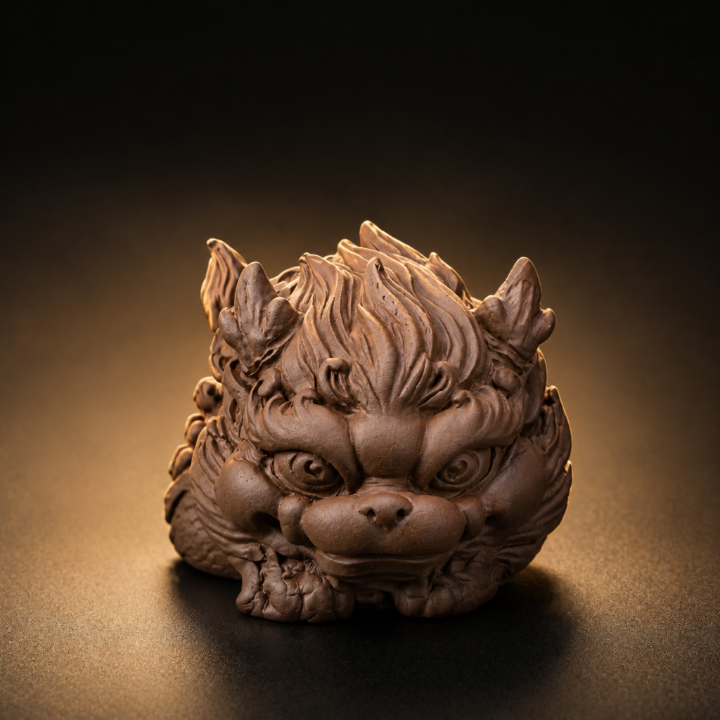 old rock clay kirin tea figurine