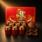 Hong Yun Dang Tou Premium Da Hong Pao Oolong Tea Gift Set with Yixing Purple Clay Teapot & 4 Teacups, 9 Mini Red Tea Cans Chinese New Year Luxury Tea Box Gift for Business, Holiday - Image 9
