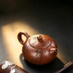Handmade Bamboo Xishi Yixing Teapot — Dicaoqing Purple Clay, 250ml - Image 3