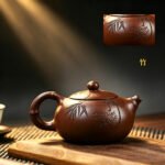 Handmade Bamboo Xishi Yixing Teapot — Dicaoqing Purple Clay, 250ml - Image 4