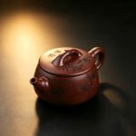 Handmade Yixing Zisha Teapot | 100-Mesh Dragon Blood Clay Bamboo Joint Kung Fu Tea Pot with Cloud Water Zen Calligraphy - Image 3