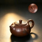 Handmade Bamboo Xishi Yixing Teapot — Dicaoqing Purple Clay, 250ml - Image 5