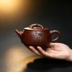 Handmade Yixing Zisha Teapot | 100-Mesh Dragon Blood Clay Bamboo Joint Kung Fu Tea Pot with Cloud Water Zen Calligraphy - Image 4