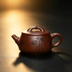 Handmade Yixing Zisha Teapot | 100-Mesh Dragon Blood Clay Bamboo Joint Kung Fu Tea Pot with Cloud Water Zen Calligraphy - Image 5