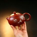 Fully Handmade Yixing Zisha Teapot — Raw Da Hong Pao Red Clay, Classic Xishi Shape with Hand-Painted Plum Blossom, Ball-Hole Strainer, 260ml - Image 6