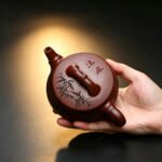Handmade Yixing Zisha Teapot | 100-Mesh Dragon Blood Clay Bamboo Joint Kung Fu Tea Pot with Cloud Water Zen Calligraphy - Image 9