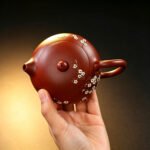 Fully Handmade Yixing Zisha Teapot — Raw Da Hong Pao Red Clay, Classic Xishi Shape with Hand-Painted Plum Blossom, Ball-Hole Strainer, 260ml - Image 9