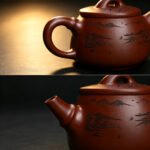 Handmade Yixing Zisha Teapot | 100-Mesh Dragon Blood Clay Bamboo Joint Kung Fu Tea Pot with Cloud Water Zen Calligraphy - Image 12