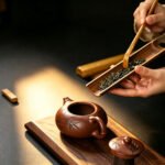 Handmade Bamboo Xishi Yixing Teapot — Dicaoqing Purple Clay, 250ml - Image 9
