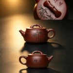 Handmade Yixing Zisha Teapot | 100-Mesh Dragon Blood Clay Bamboo Joint Kung Fu Tea Pot with Cloud Water Zen Calligraphy - Image 13
