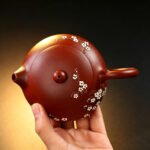 Fully Handmade Yixing Zisha Teapot — Raw Da Hong Pao Red Clay, Classic Xishi Shape with Hand-Painted Plum Blossom, Ball-Hole Strainer, 260ml - Image 4